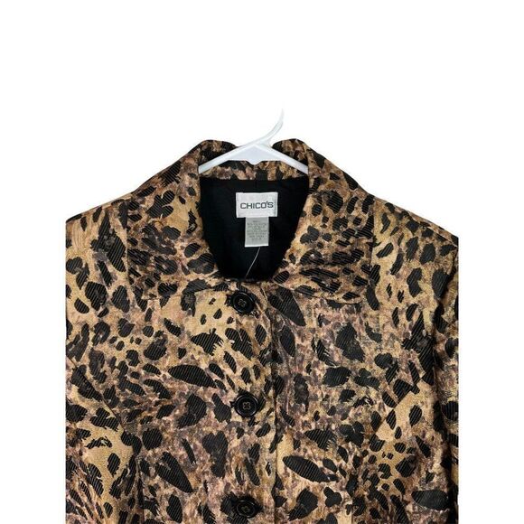 Chico's 0 Jacket 3/4 Sleeve Animal Jacquard Nonie Chocolate NWT - Picture 4 of 11